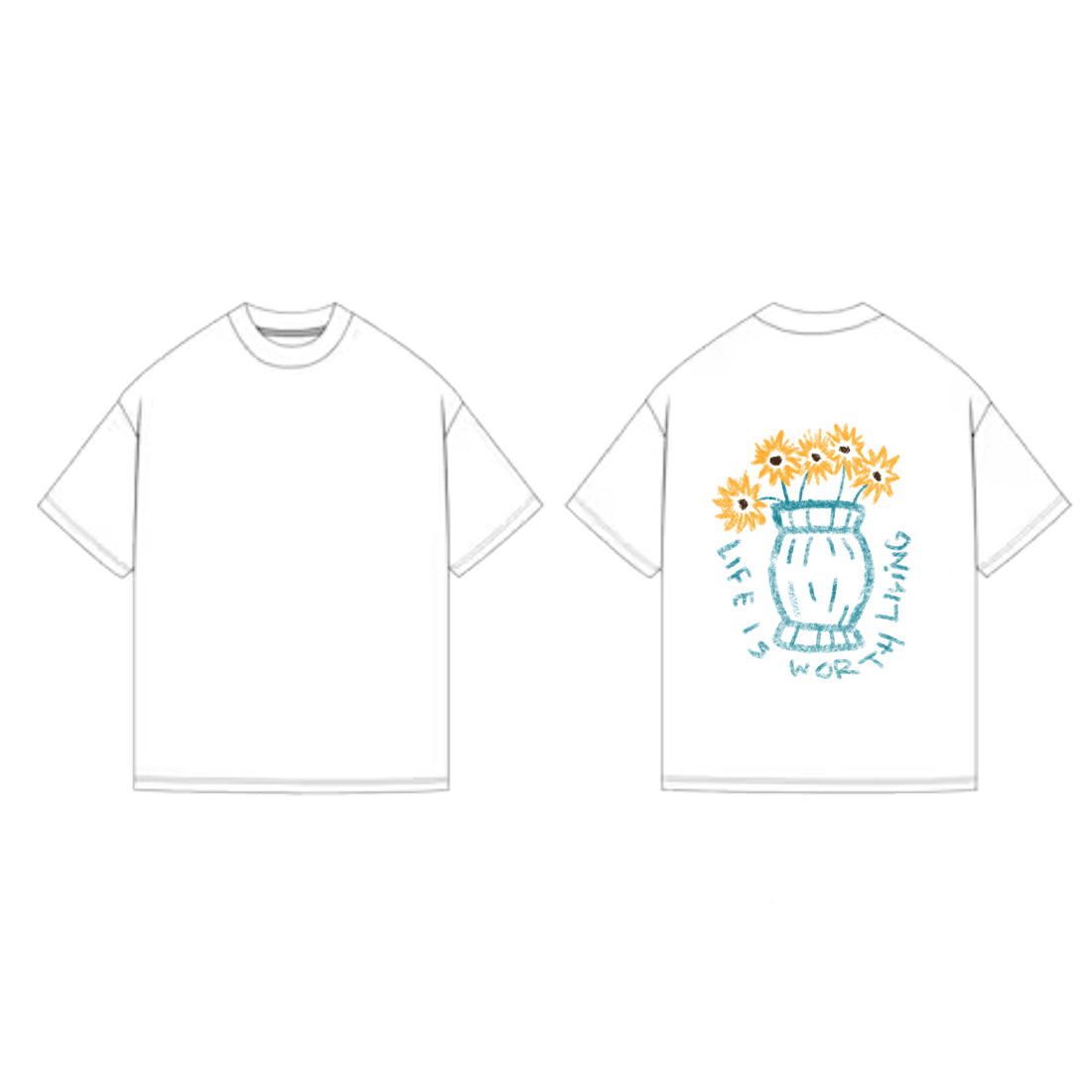 Worth Living Tee — off-white sunflower colourway